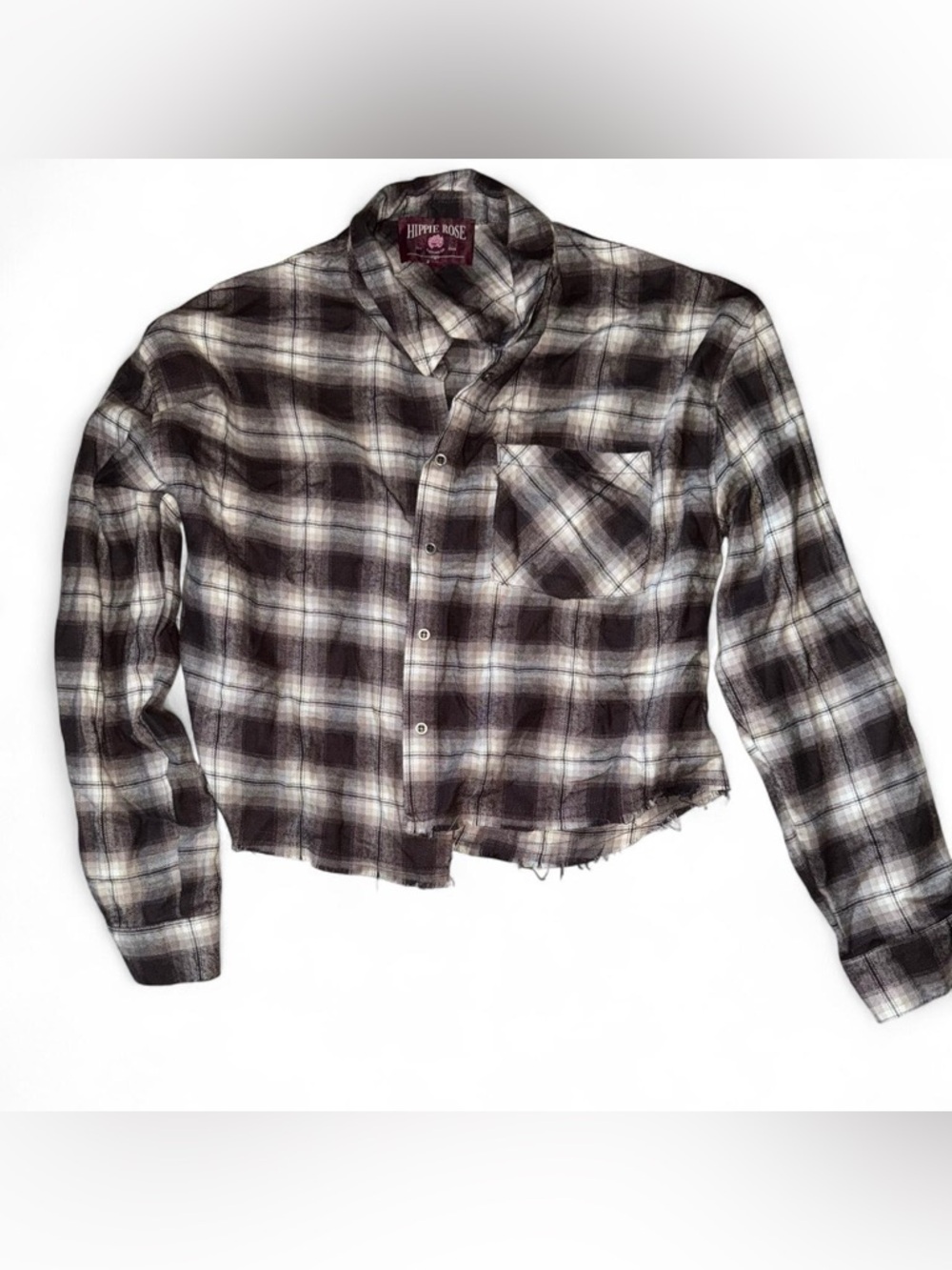 Cropped Flannel Hippie Rose Black,Brown, & White